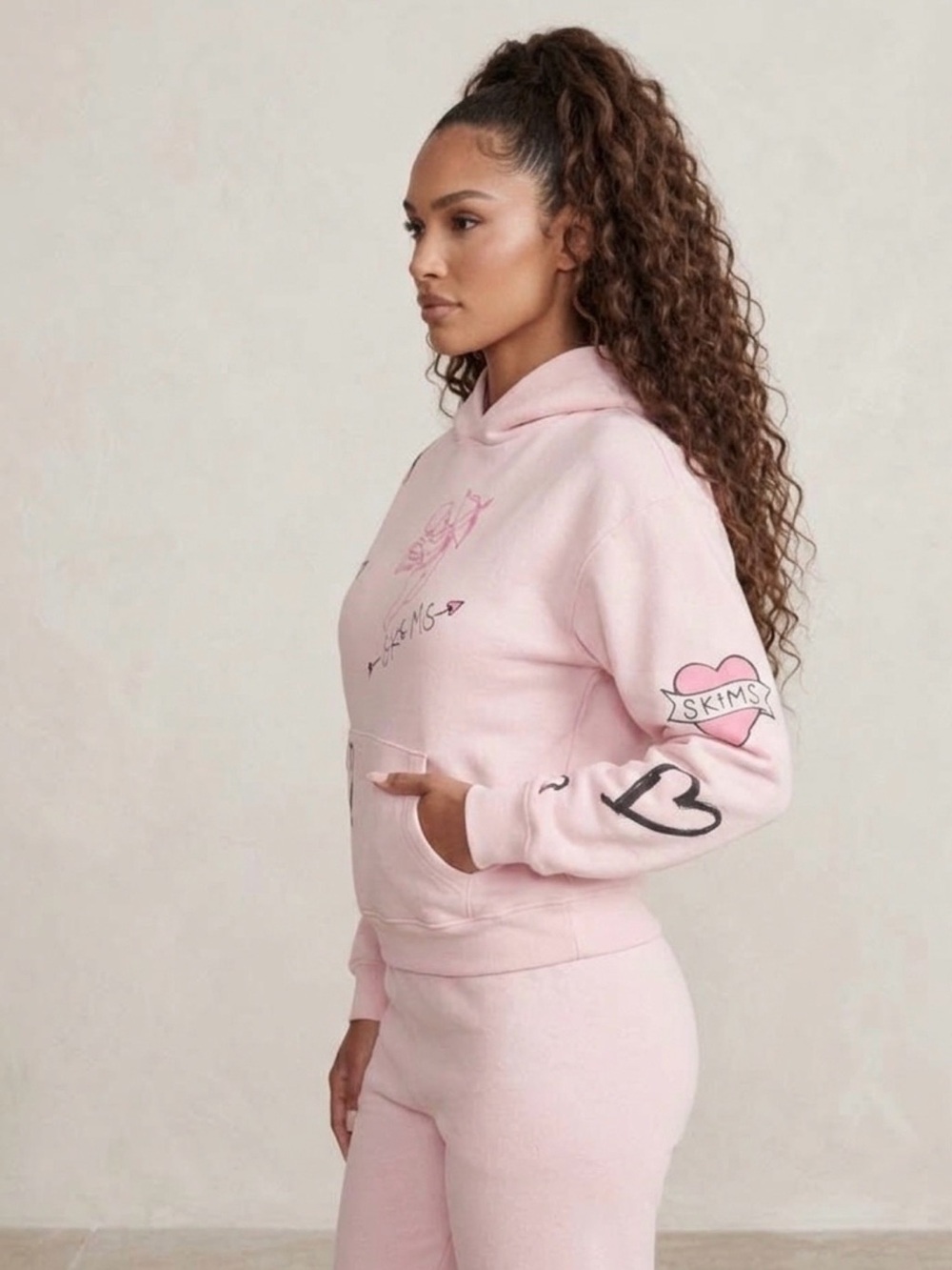 NWT SKIMS Cotton Fleece Classic Pullover Hoodie Barely Pink Angel S